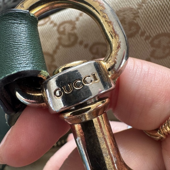 GUCCI Beige GG Canvas Green Crocodile Trim Secret Medium Hobo Bag. - Picture 9 of 13